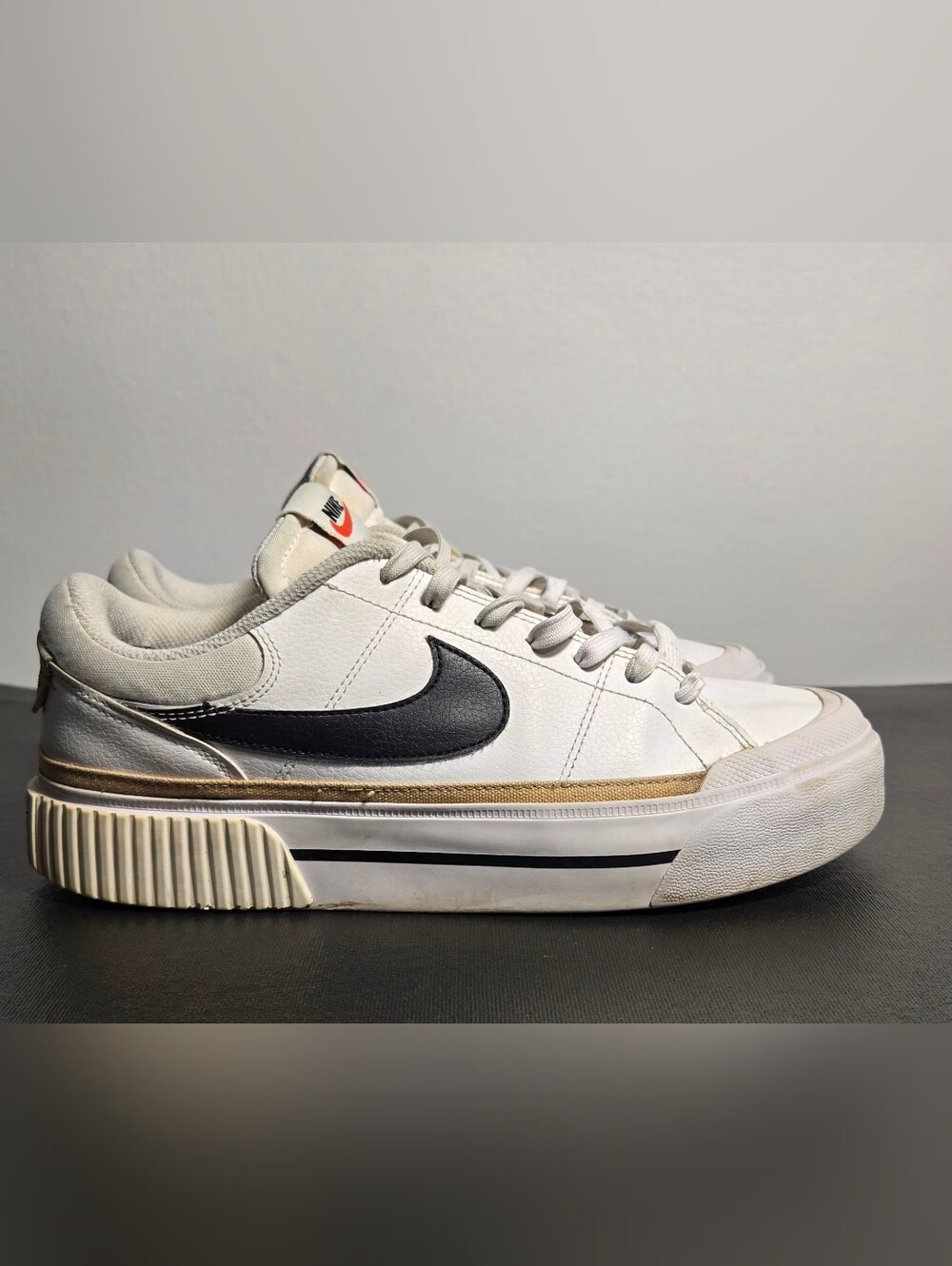 Nike Court Legacy Lift Low Top Lace-Up Sneakers White/Black/Beige DM7590-100 10